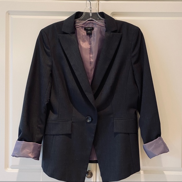 Anne Taylor Blazer Gray with mauve lining - Picture 1 of 6